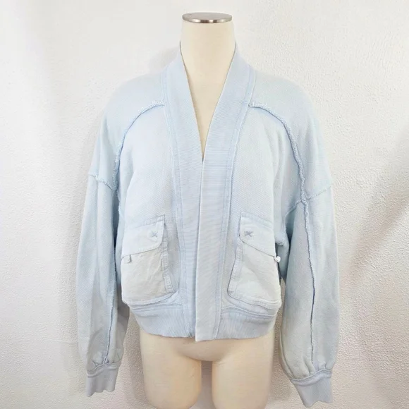 Free People We The Free Lou Day Cardi pastel blue cardigan sweatshirt women's XS - Picture 3 of 9